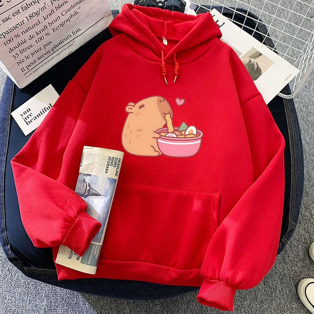 Sudadera con capucha de ramen y capibara kawaii