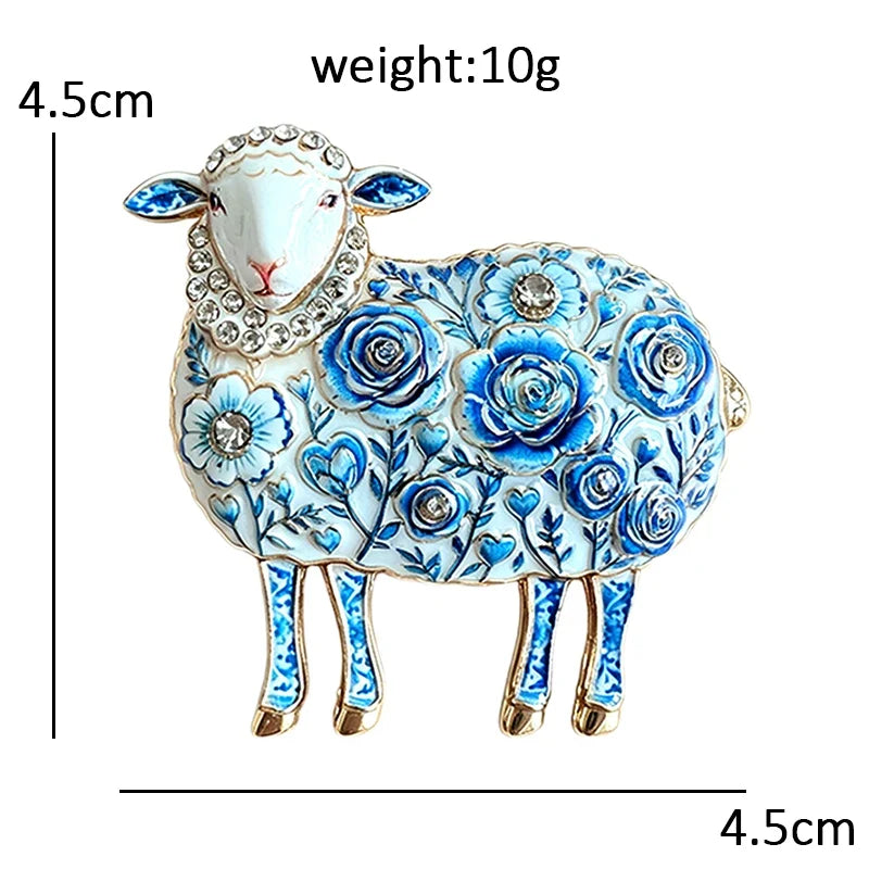 Wuli&baby Blue-and -White Porcelain Collection Animal Brooches For Women Unisex Goat Cat Butterfly Birds Party Office Brooch Pin