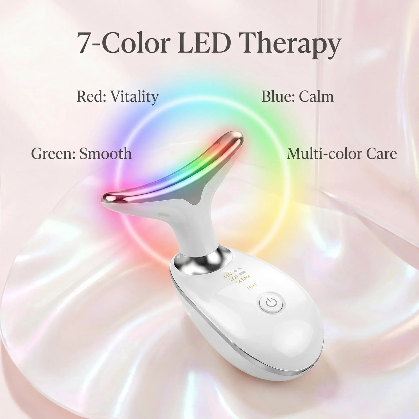7 Colors LED Light Face Neck Beauty Device with Vibration Massage for Wrinkle Reduction Double Chin Neck Lifting