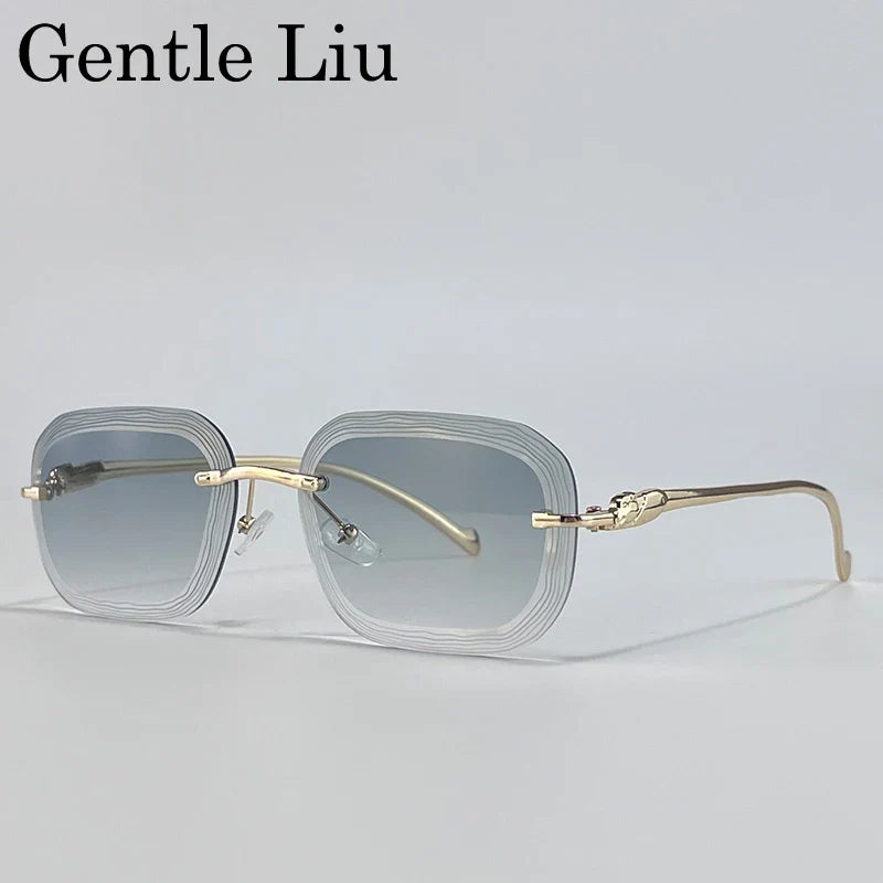 Rimless Square Sunglasses Men 2026 Luxury Brand Unique Punk Frameless Sun Glasses For Male Traveling Eyewear Metal Frame Shades
