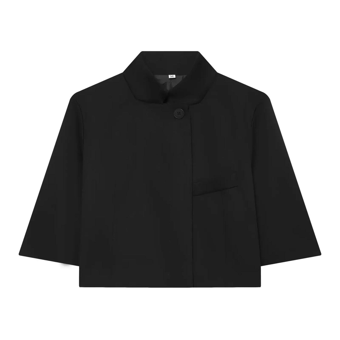 Women's Cropped Short Blazer New 2026 Spring Summer High-Neck Short Sleeve Button Simple Solid Women Coat Female Chic Tops
