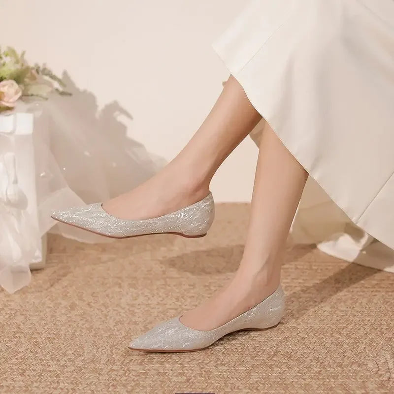 Woman Flats Gold Wedding Bride Shoe Pointed Toe Sexy Shoes For Women High Quality Fashion Novelties Offer 39 Genuine Mark On