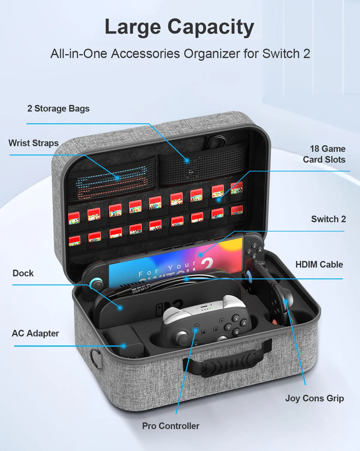 STARTRC GAMES Hard Shell Portable Travel Carry Bag for Switch 2, Pro Controller, 18 Game Cards and Other Accessories