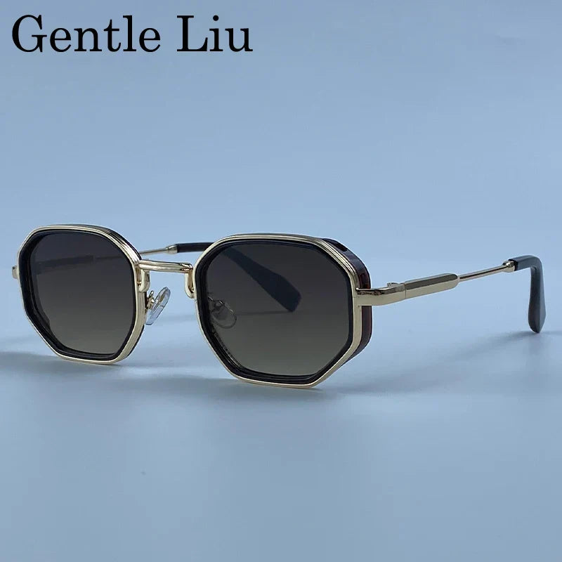 Steampunk Square Polygon Sunglasses Men 2026 Luxury Designer Vintage Geometric Metal Frame Gradient Shades Photochromic Eyewear