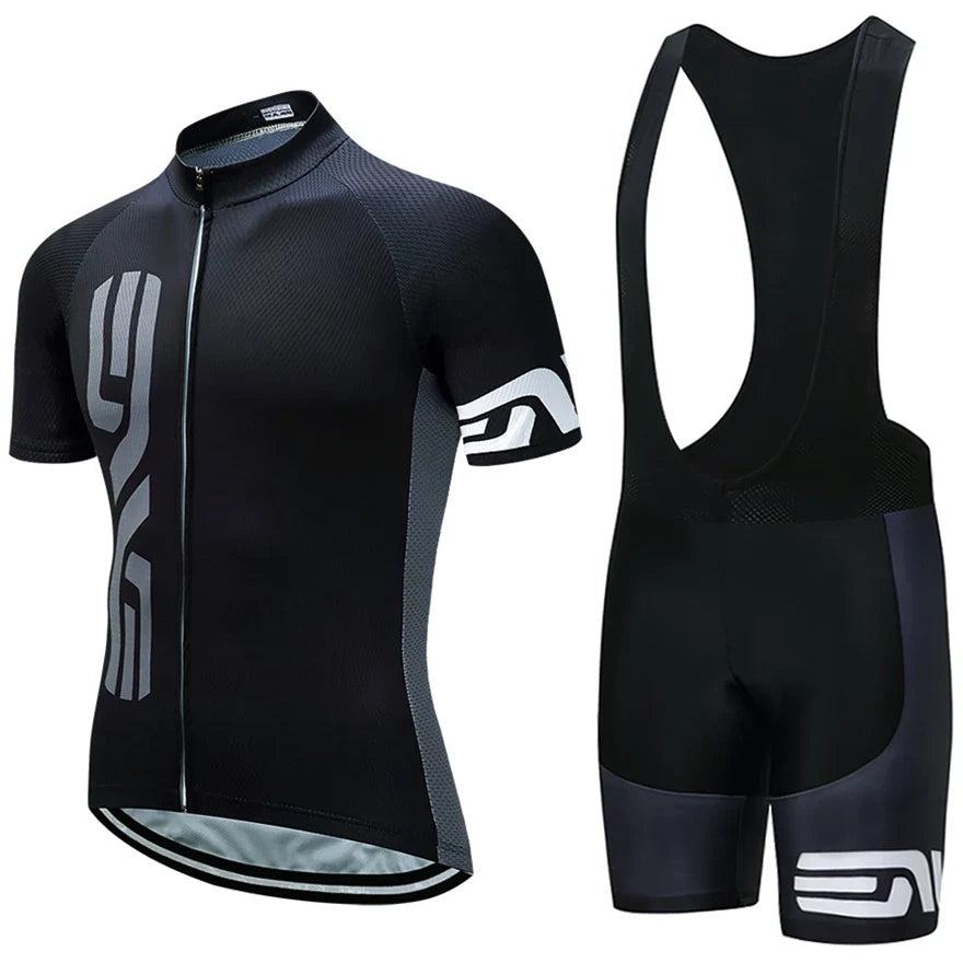 Black Cycling Jersey and Bib Shorts Set
