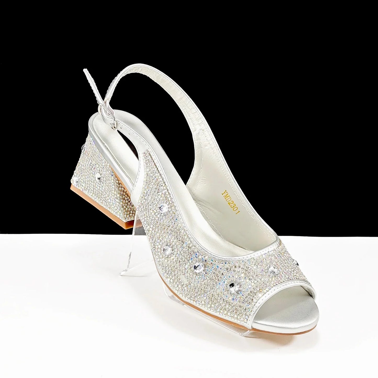 QSGFC 2024 Rhinestone Design INS Hot Sale New Arrivals African Shoes and Bag Set in Green Color Open Toe Comfortable Women Heels