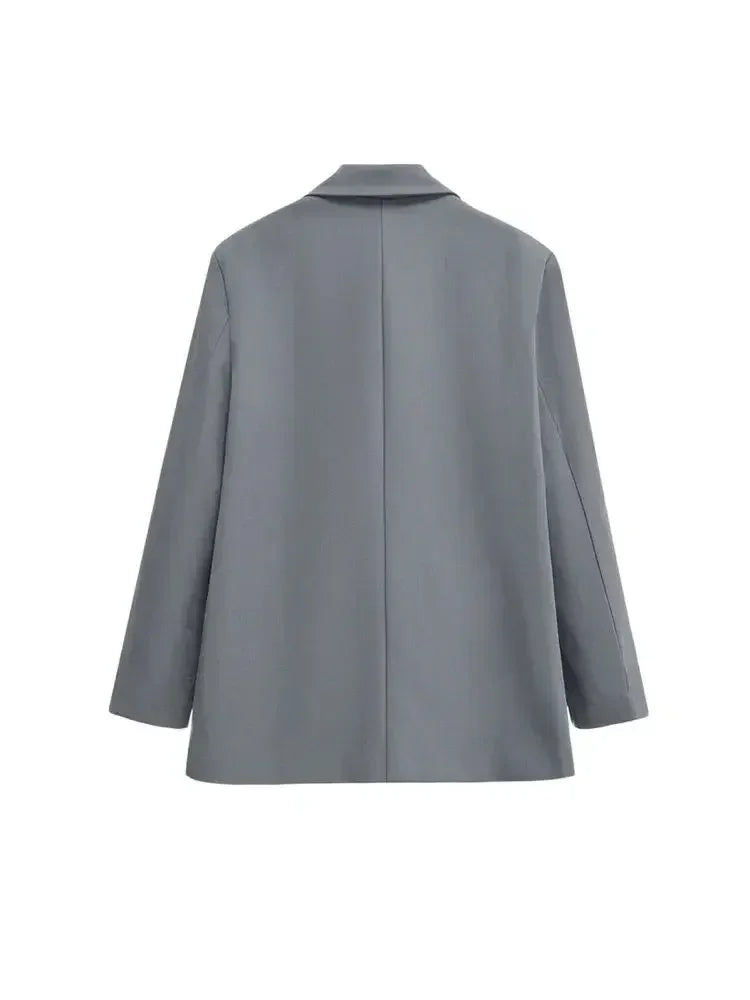 TRZA-Abrigo Blazer Cruzado para Mujer, Ropa de Oficina, Manga Larga, Bolsillos con Solapa, Prendas de Abrigo Femeninas, Blusas Elegantes, Moda