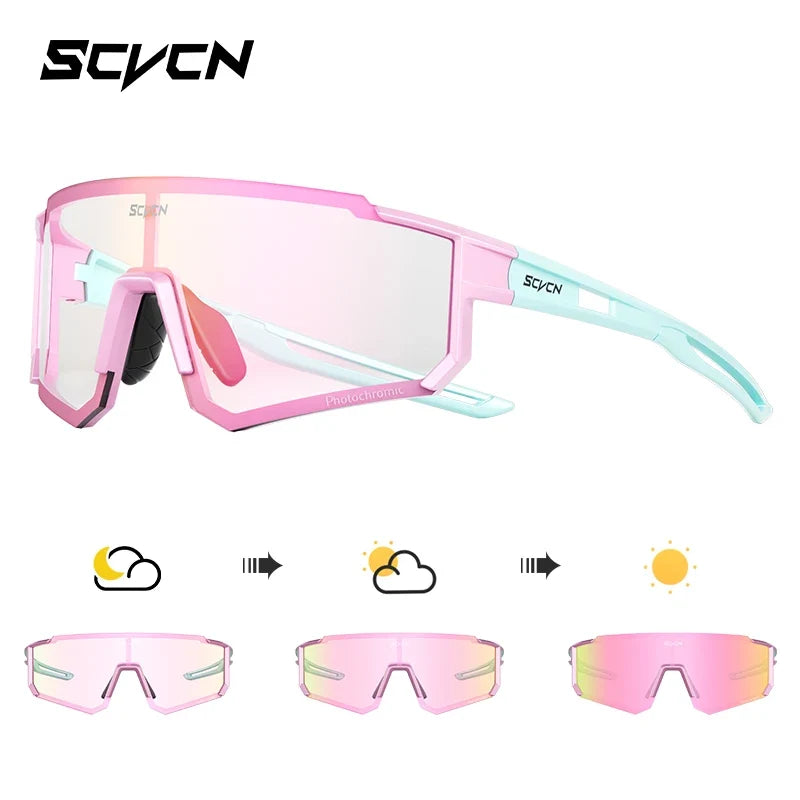 SCVCN Color Photochromic Cycling Glasses Men MTB Cycling Sunglasses Women Road Bike Glasses Outdoor Sports Bicycle Sunglasses