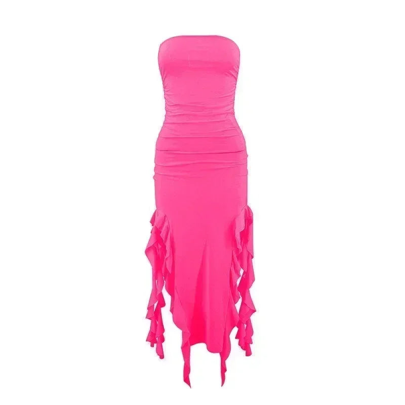BWQ Long Dresses For Women Slit Sexy Bodycon Sleeveless Jellyfish Dress Hot Girls Fashion Off The Shoulders Maxi Dress Woman