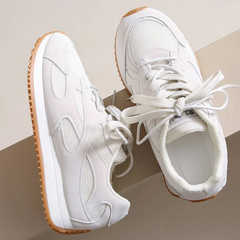 Gray Lace Up Sneakers for Women Breathable Mesh Sports Shoes Woman Autumn Winter Non Slip Soft Insole Vulcanize Shoes Mujer
