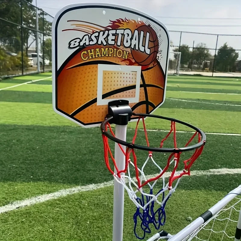 2-in-1 Kids Soccer Goal and Basketball Hoop Set Portable Indoor Outdoor Sports Game Toy for Toddlers Boys