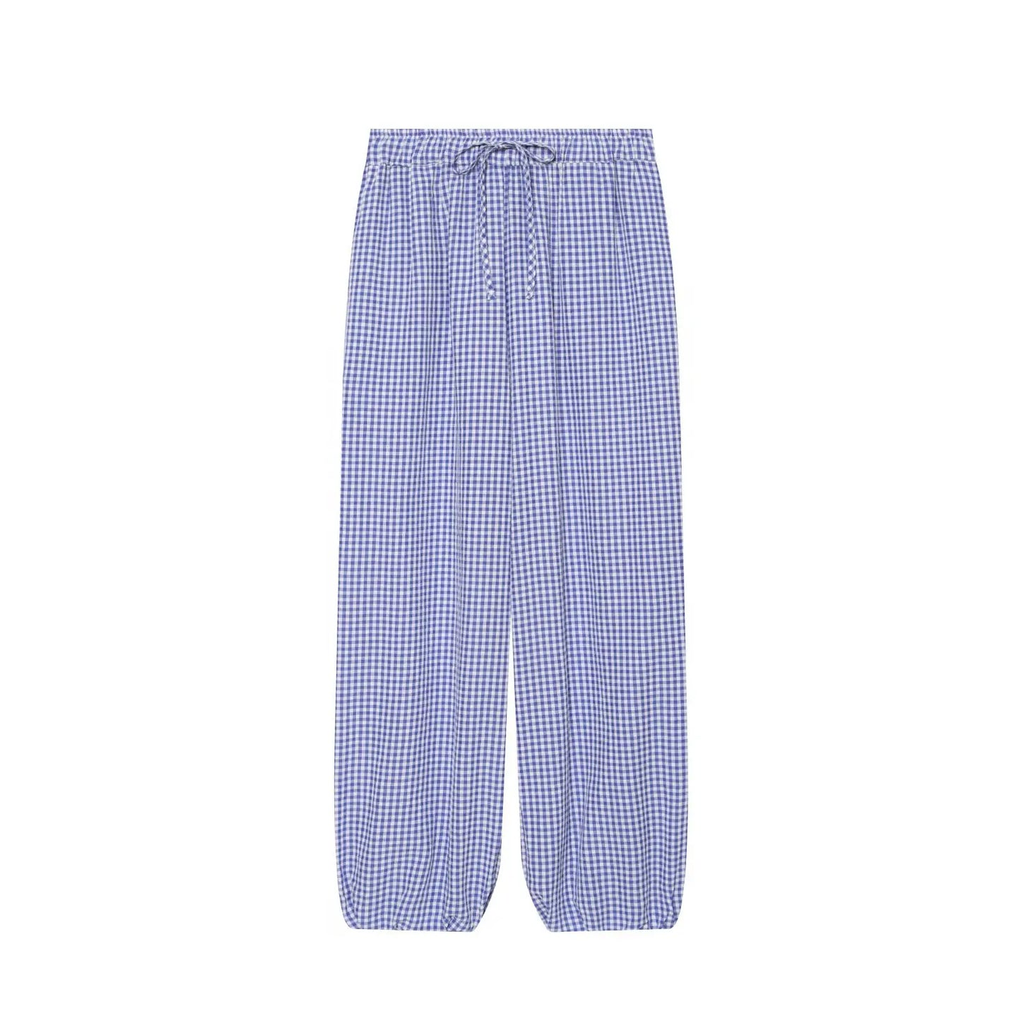 Women's Long Pants 2026 Summer New Style Red Plaid Drawstring Lantern Pants Long Pants Beach Vacation Casual Fashion