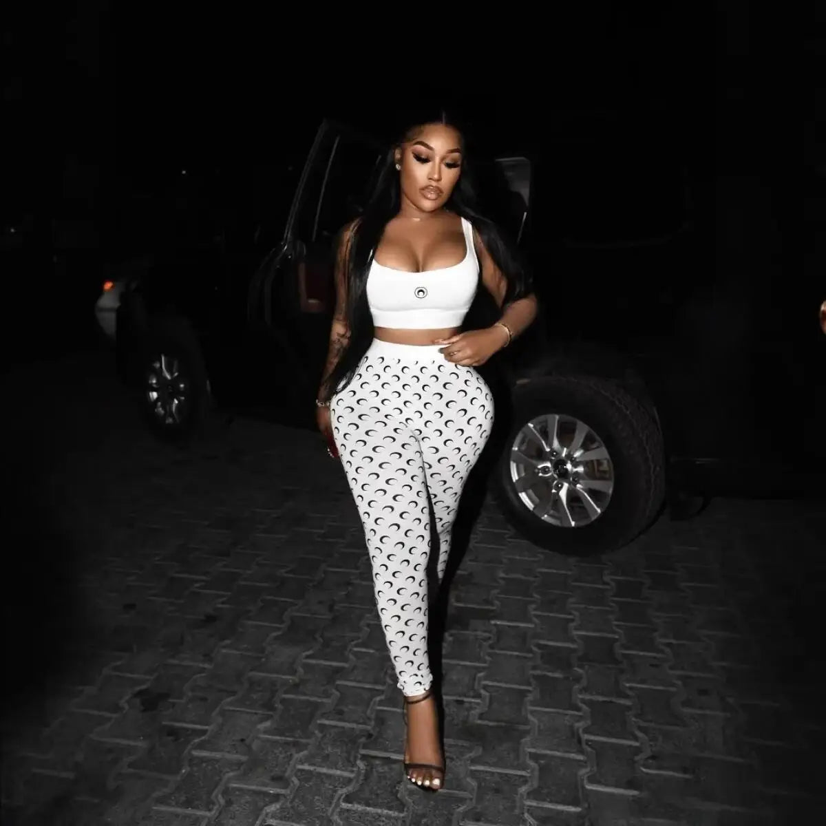 Y2K Fashion Women Two Piece Set Sexy Slim Fit Vest and Pants High Street Retro Crescent Print Matching Set