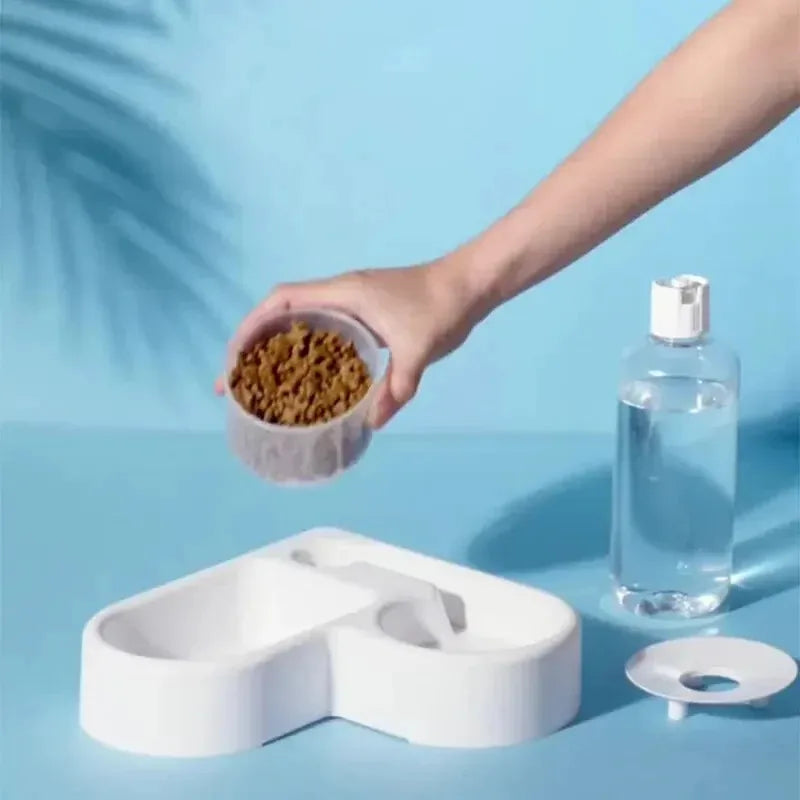 Pet Double Bowl Dog Bowl Cat Bowl Set Automatic Feeding and Drinking Bowl Anti-Tip Food Bowl for Small Dogs and Cats