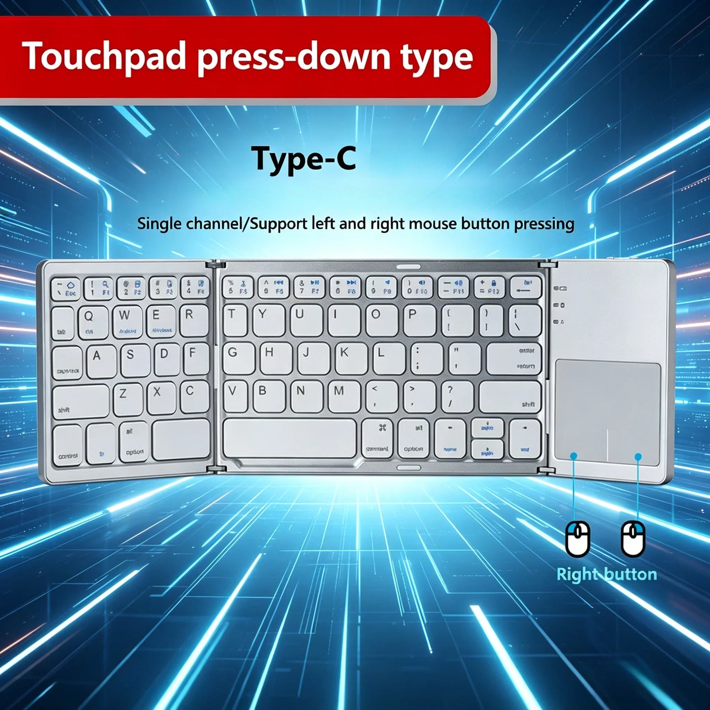 New Foldable Bluetooth Keyboard with Touchpad, Ultra-Thin Portable Wireless Keyboard for Tablet/Phone/Laptop