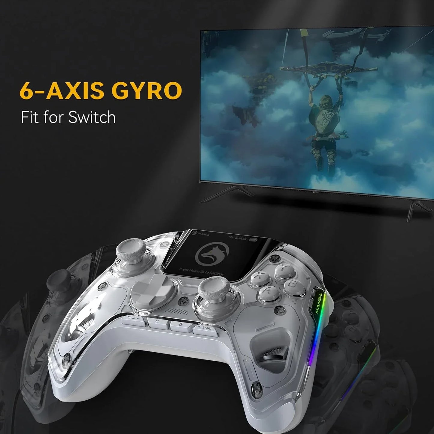 Manba One V2 Wireless Gaming Controller for Switch/PC/iOS/Android Hall Effect Stick RGB Light 1800mAh with Charging Dock