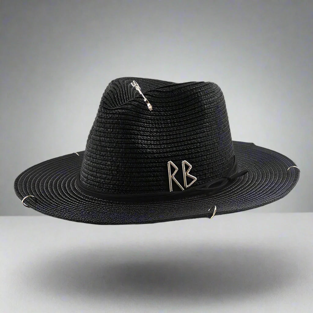Sombrero Panamá unisex de paja con letras de metal