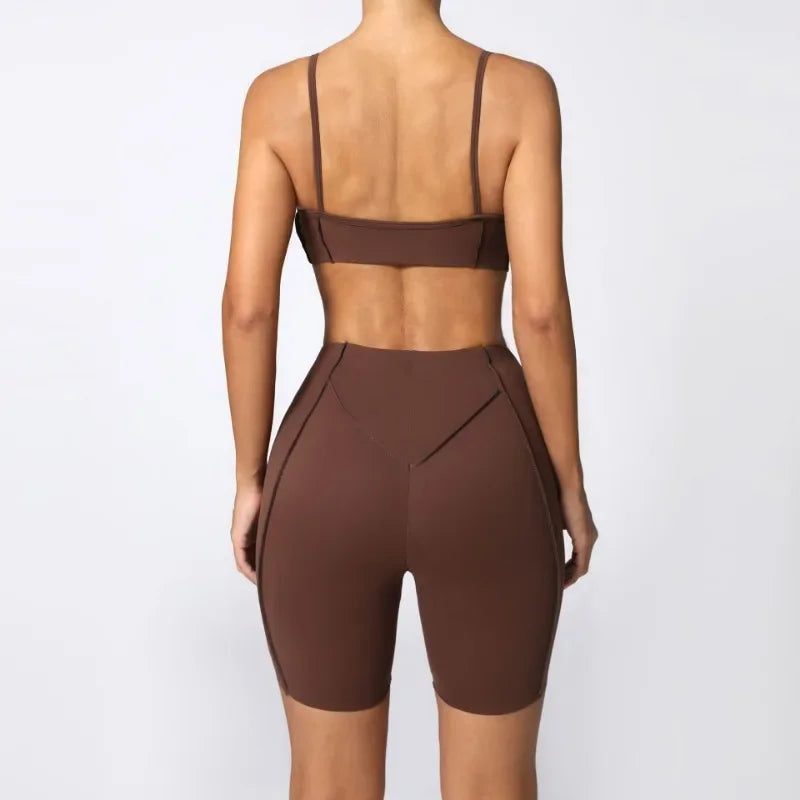 2-Piece Yoga Set – Open Back Sports Bra & High Waist Shorts