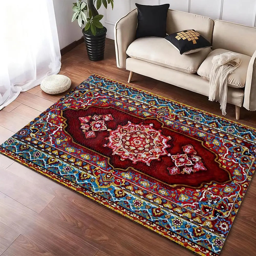 Red Persian Carpet Floor Mat Flannel Rugs Cozy Plush Thickened Soft Warm Winter Floor Mat Non Slip Living Room Home Indoor Use