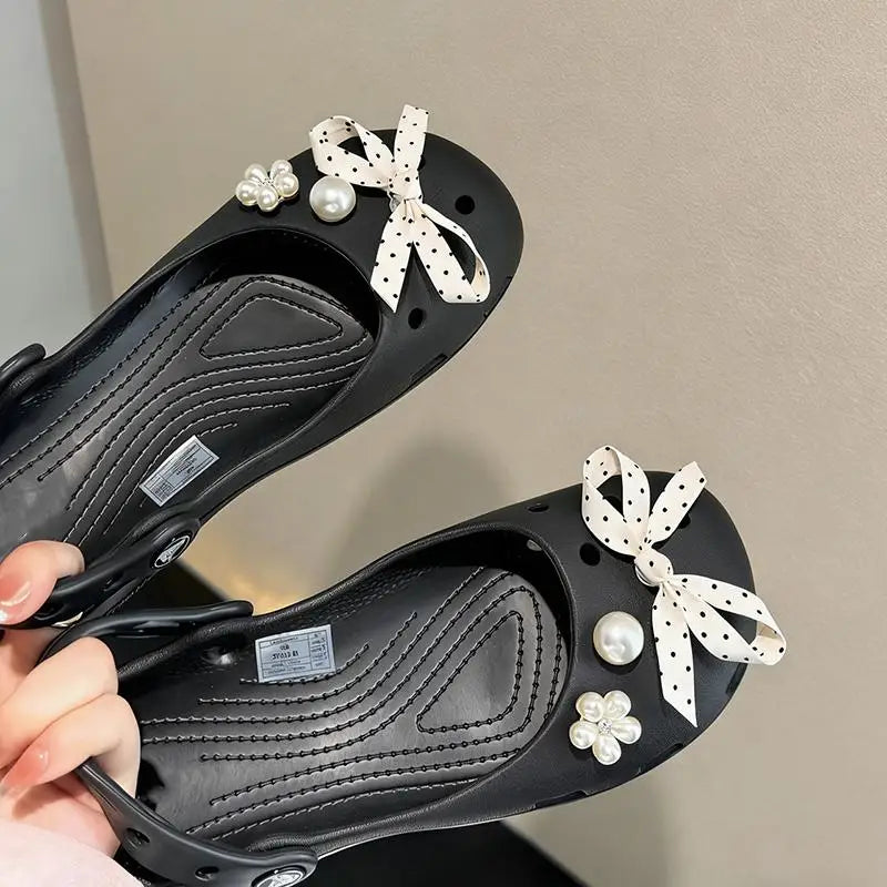 Elegant Polka Dot Bowknot DIY Shoes Charms Set 2026 New Luxury Faux Pearl Ballet Clogs Accessories Woman's Shoes Decorations