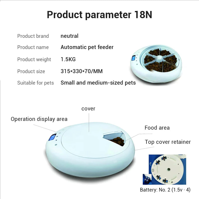 Pet adjustment Intelligent Led electric food dispenser Dog feeder 6 meals Cat automatic timing pet feeder