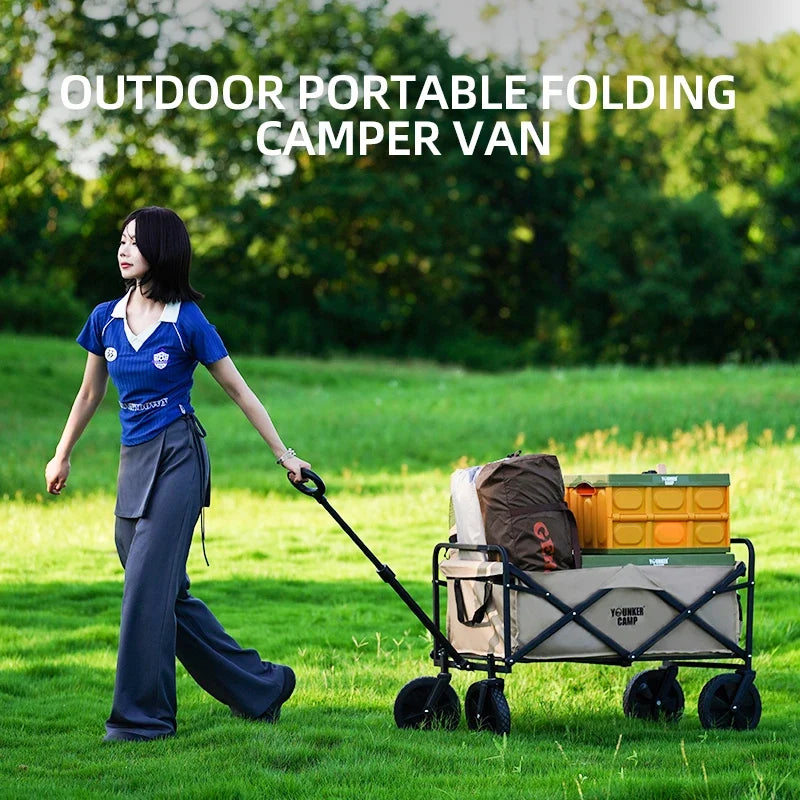 Large Capacity Collapsible Folding Utility Beach Wagon Cart Heavy Duty Fold Wagon Outdoor Trolley Portable Camping Cart