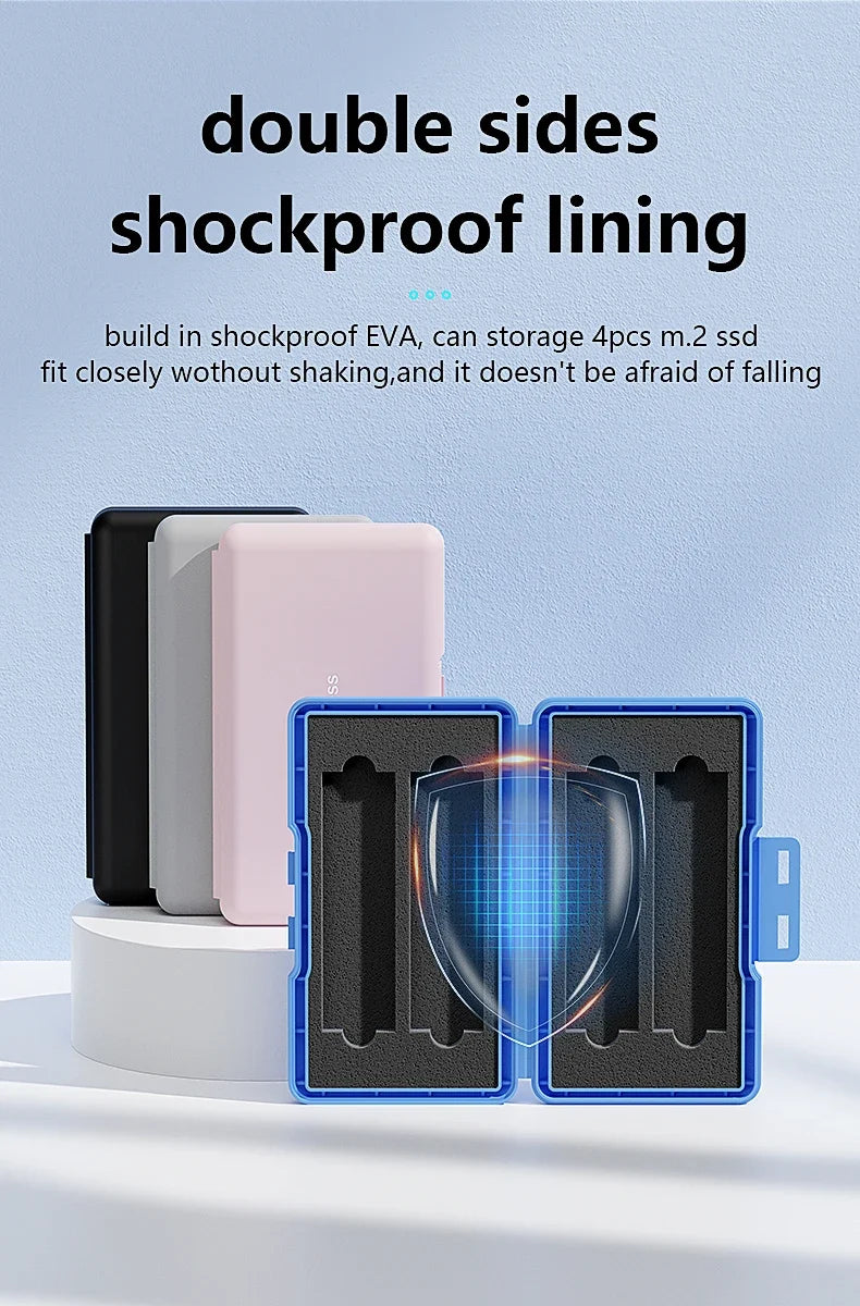 4-Slot M.2 SSD Case Storage Case 2280 SSD Enclosure Bag for SSD Case SATA NVme Hard Disk Box for SSD Shockproof Portable Box