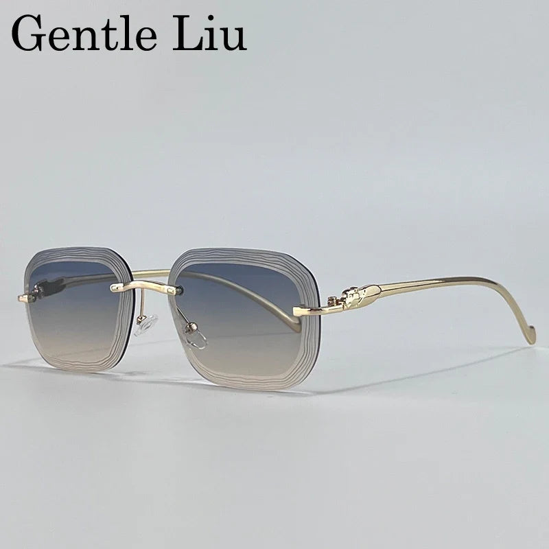Rimless Square Sunglasses Men 2026 Luxury Brand Unique Punk Frameless Sun Glasses For Male Traveling Eyewear Metal Frame Shades