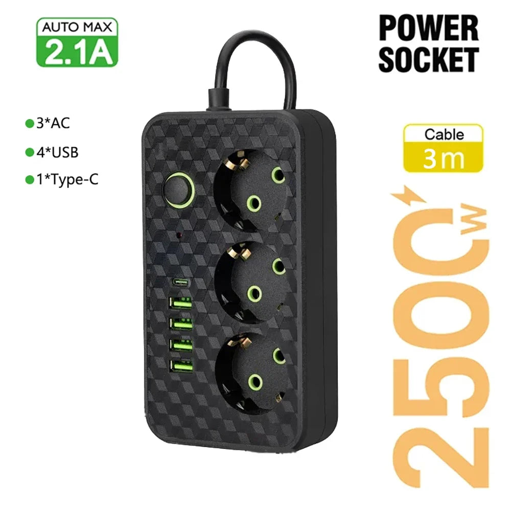 EU Plug Socket 4 Sockets Power Strip With 2 USB Type-C Port Without Extension Wall Charger Adapter For Home Offices