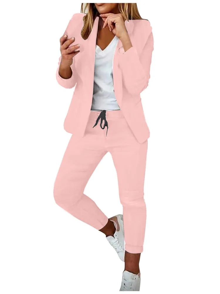 2 Piece Women's Autumn Winter Suit Fashion Slim Fit Lace-up Small Feet Trousers Women's Office Casual Solid Color Suit 2024