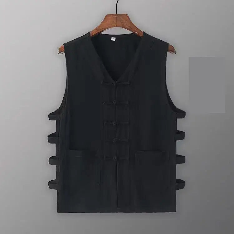 Chaleco Vintage para Hombre, Camisa de Algodón Lino, Chaleco de Kung Fu, Camiseta sin Mangas de Verano, Traje Tang, Ropa Tradicional China, Cárdigan Abierto sin Mangas