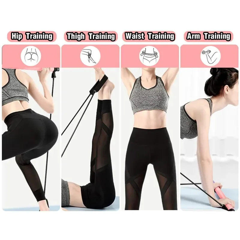Barra portátil de Yoga Pilates con banda de resistencia para gimnasio en casa, barra tonificadora de músculos, fitness, estiramientos, ejercicio y entrenamiento corporal