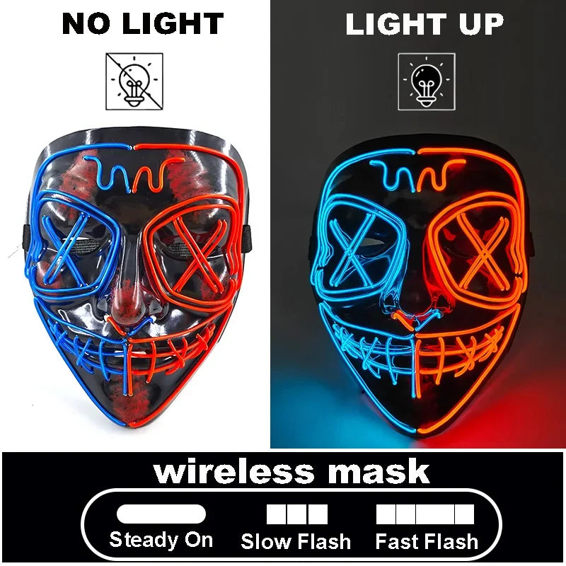 LED Light Up V For Vendetta Mask Anonymous Luminous Full Face Mask Glow In Dark Party Rave Halloween Cosplay Costume Props
