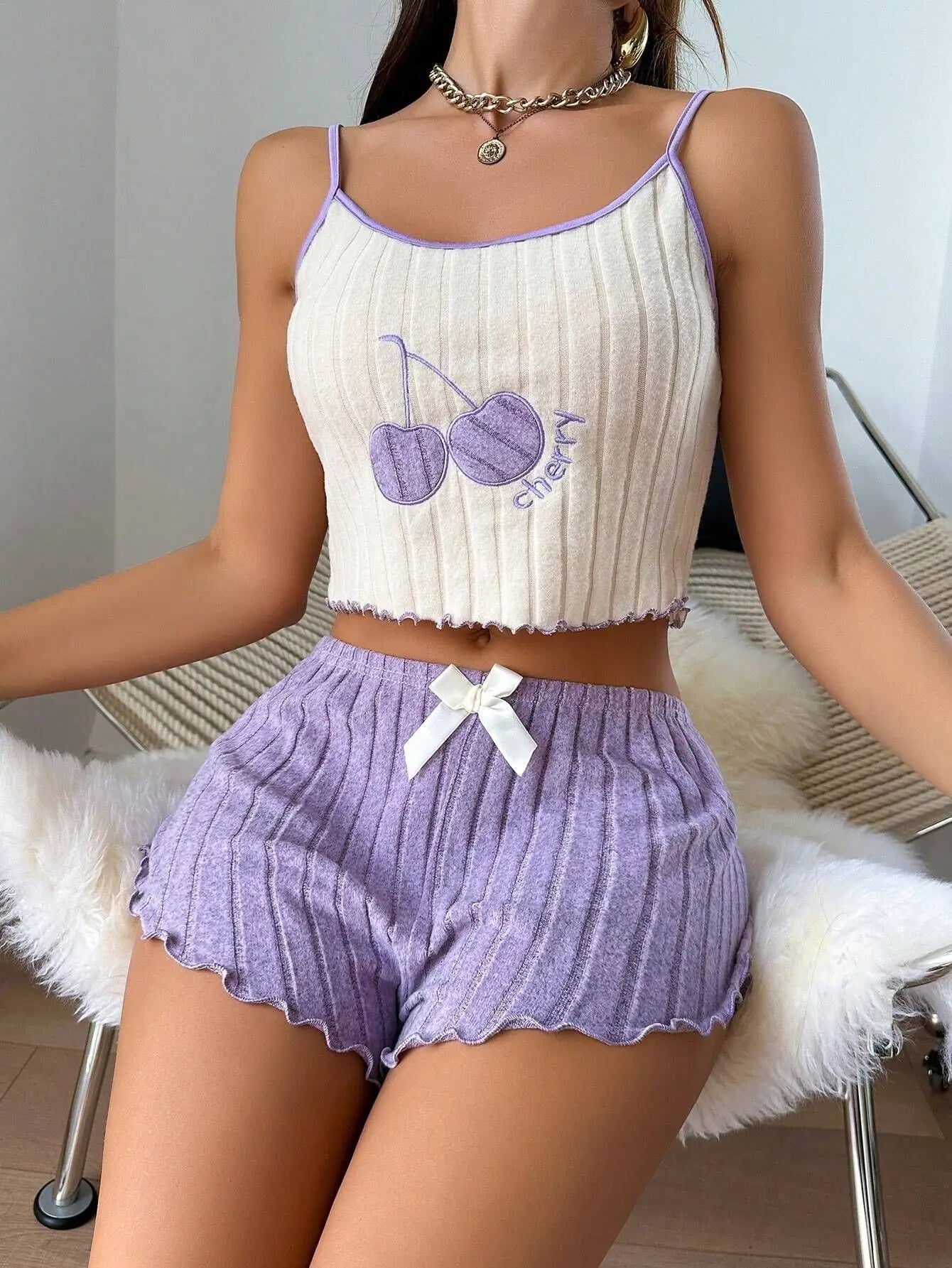 Summer Women Casual 2pcs Pajamas Set Wool Halter Vest Tops and Shorts Sets Home Wear Sleepwear Loungerwear