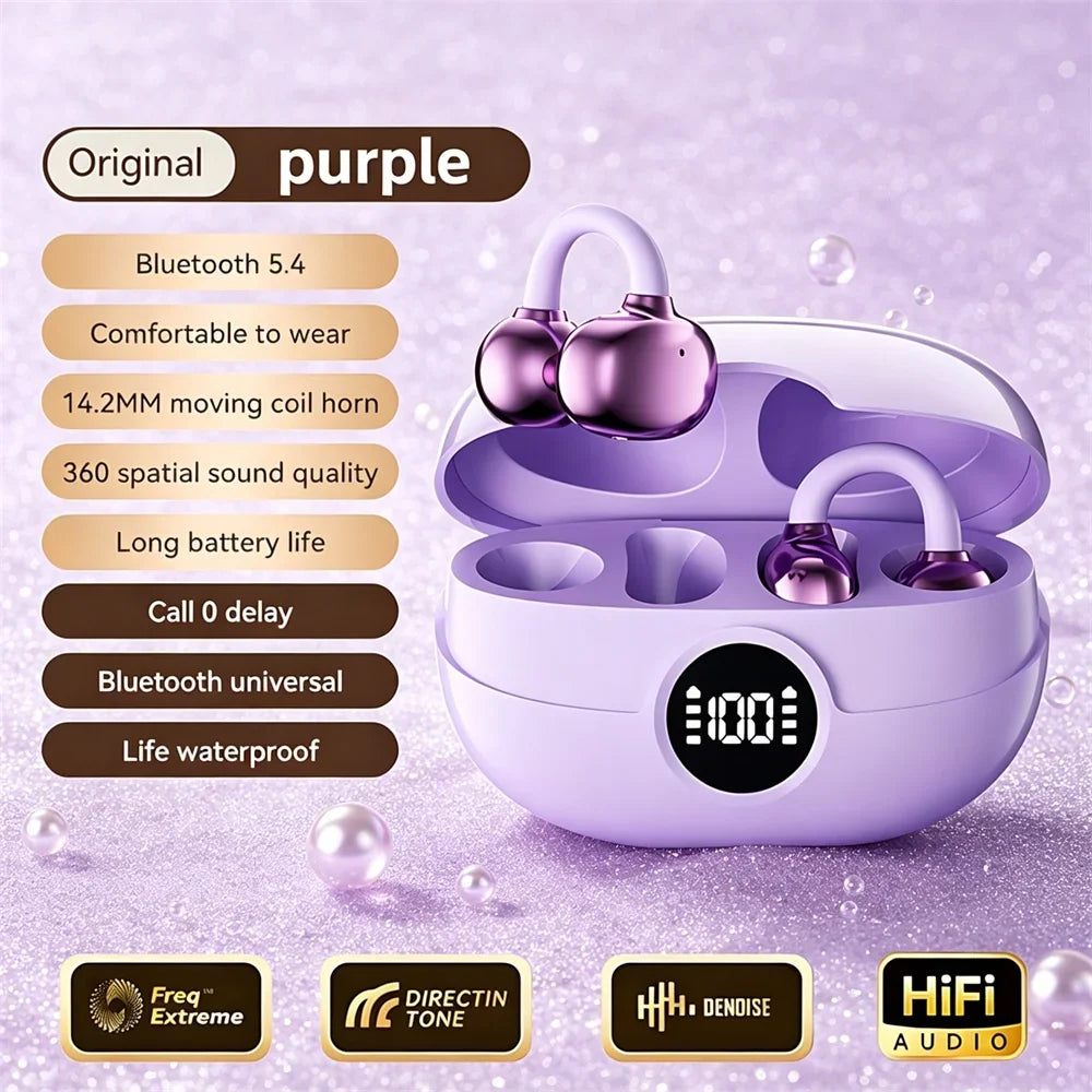 Open Wireless Earphone Fashion Plated Ear Clip Bluetooth Headset 9D Surround Stereo 0 Delay Long Battery Life Game Condenser Mic