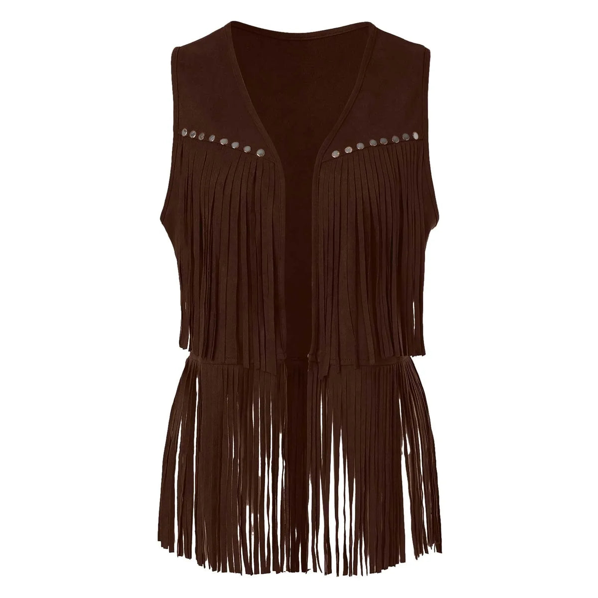 Women Tassel Fringe Vest Sleeveless Solid Waistcoat V Neck Open Front Cardigan Vintage Hippie Clothes Cowboy Cosplay Jacket