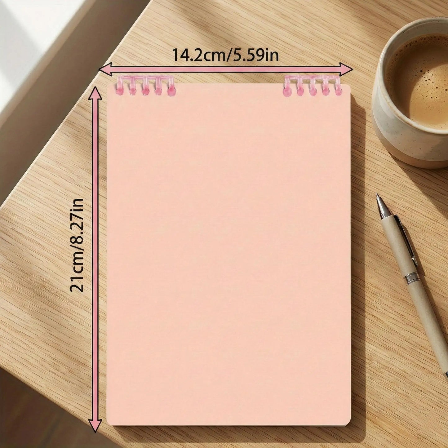 Aesthetic Pink Vertical Spiral Notebook Standing Desk Design Thick Lined Paper Twin-Wire Diary Journal for Women Girls