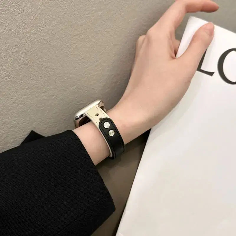 Apple Watch Slim Stitched Leather Band with Stud Closure