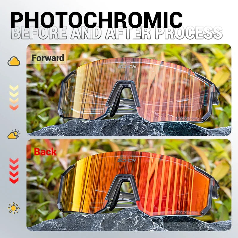 SCVCN Photochromic Cycling Glasses Night Riding Glasses Outdoor Sport Travel Sunglasses Men Women MTB Bike Golf Driving Eyewear