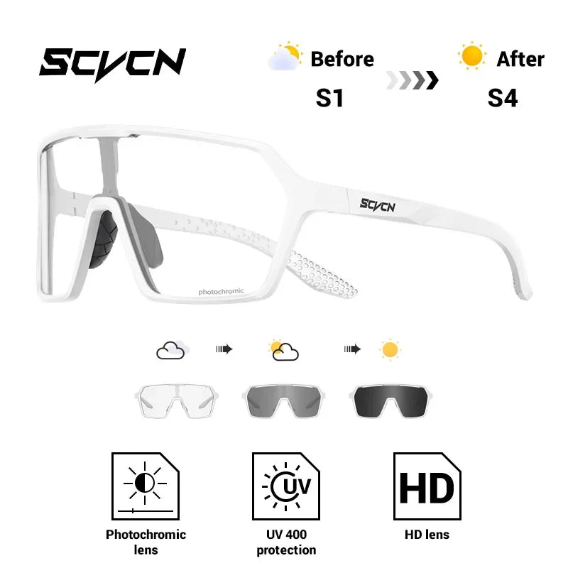 SCVCN Fashion Photochromic Men Cycling Sunglasses Women Outdoor Sports Running Mountain Hiking Glasses UV400 Protective Eyewear