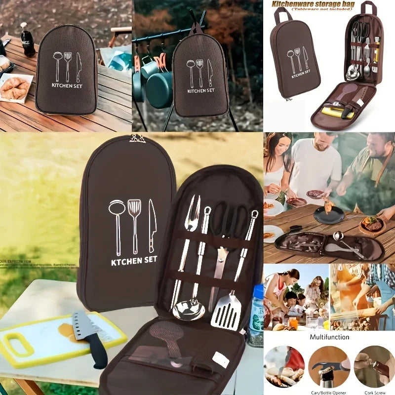 Outdoor Cooking Bag Camping Storage Bag Portable Cooking Utensil Organizer Pouch Picnic Bag Bag Only, No Utensils Included