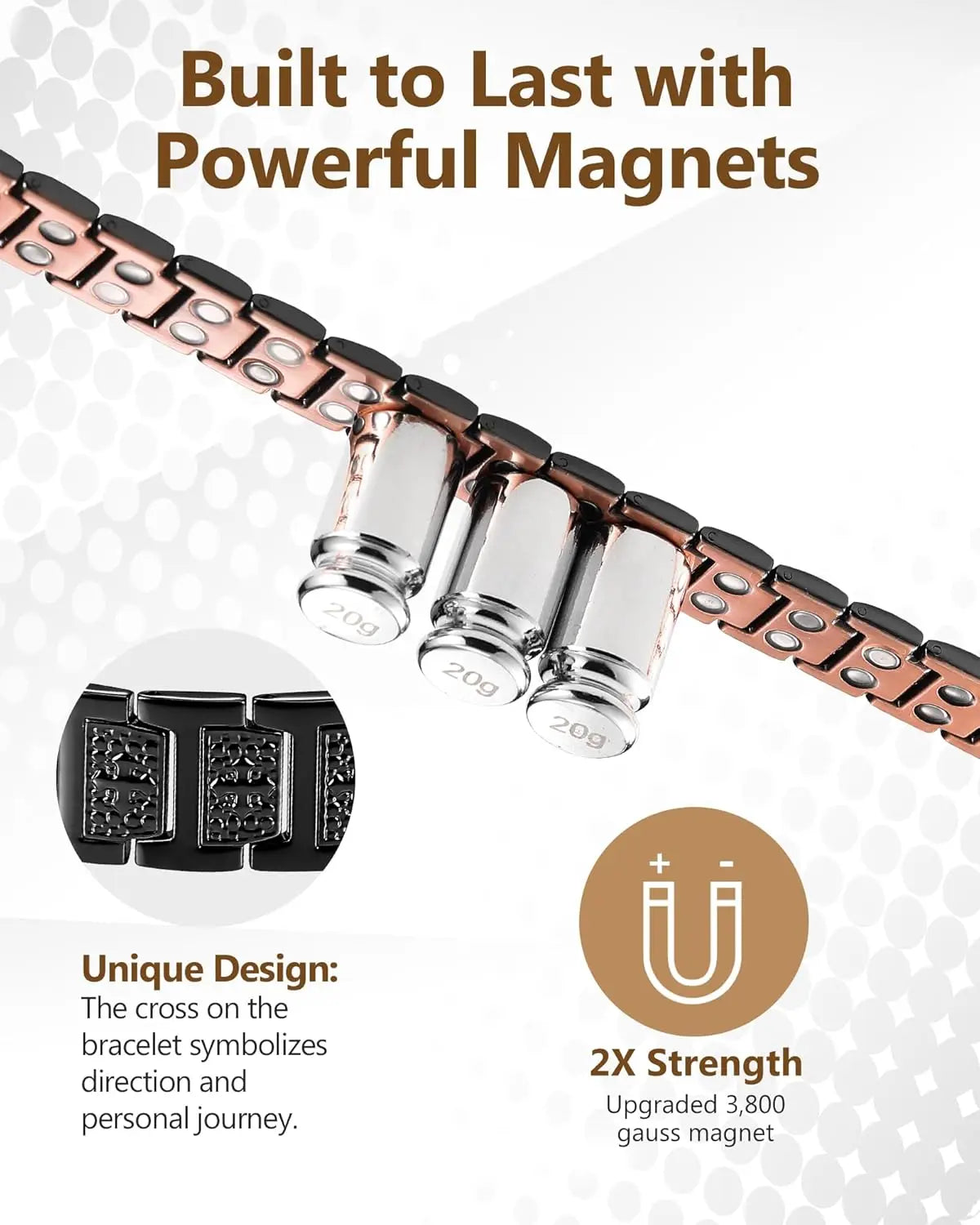 ARADOO Copper Cross Bracelet for Men with Powerful 3800 Gauss Magnetic Therapy Jewelry