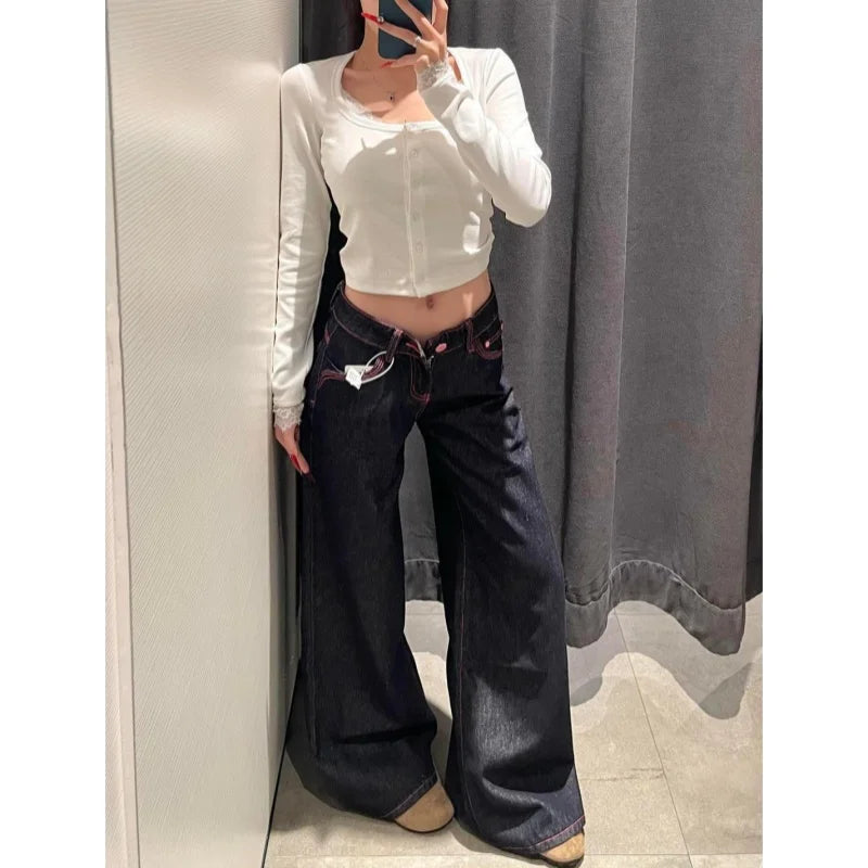 Women's Jeans Women's Pants Low Rise Flare Washed Denim Casual Summer Style Tummy Control Long Leg Straight Wide Leg