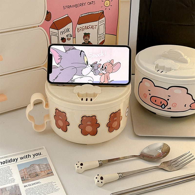 Tazón de Ramen de Osito de Peluche con Tapa