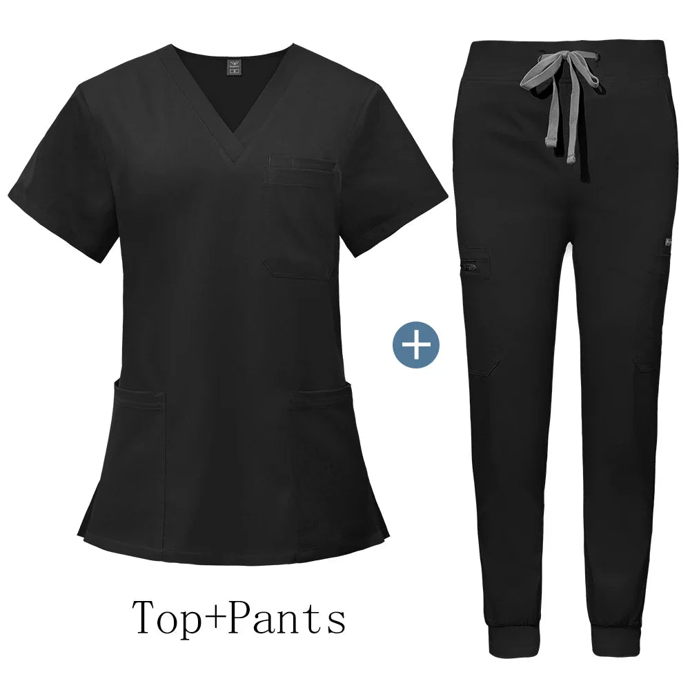 Unisex V-Neck Scrub Set with Jogger Pants