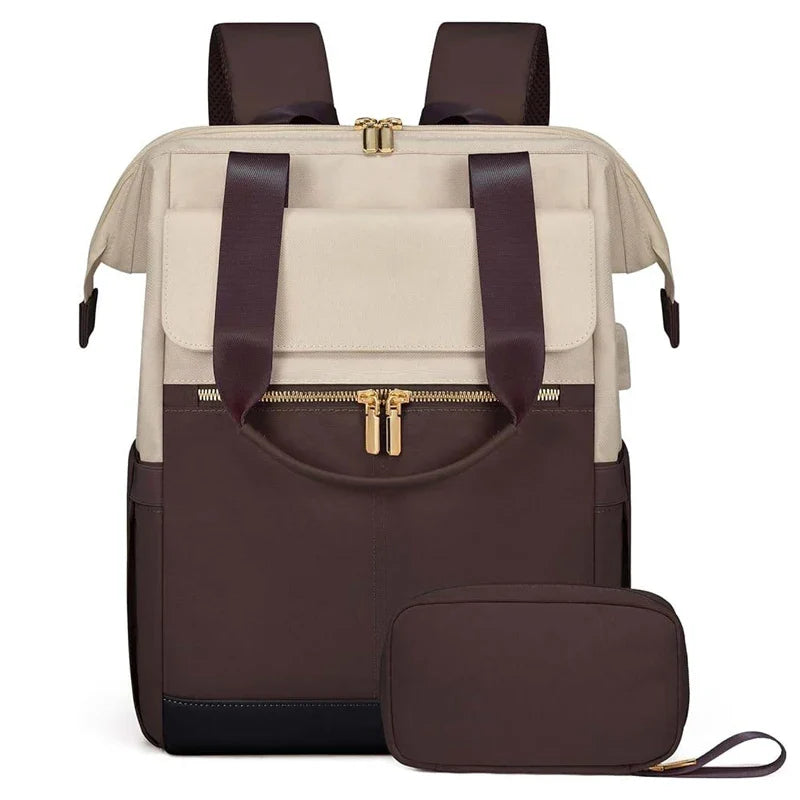 Cream Color Women Travel Laptop Backpack Large Capacity Multi-Piece Luggage Bag Simple Versatile Shoulder School Bag Travel Bags