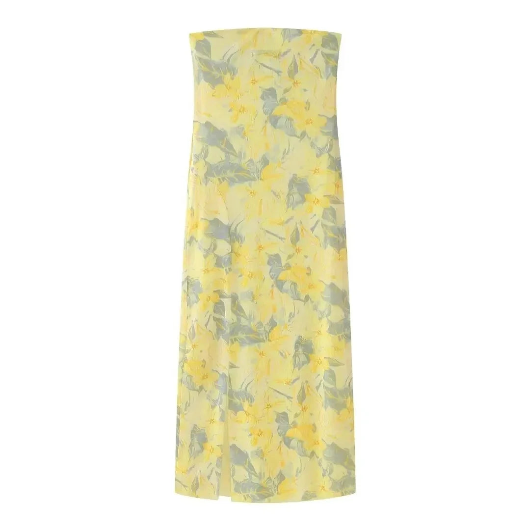 2024 Dress For Women Summer Chic Print Mesh Sleeveless Sexy Side Slit Slim Dresses Wild Beach Resort Style Woman Dress