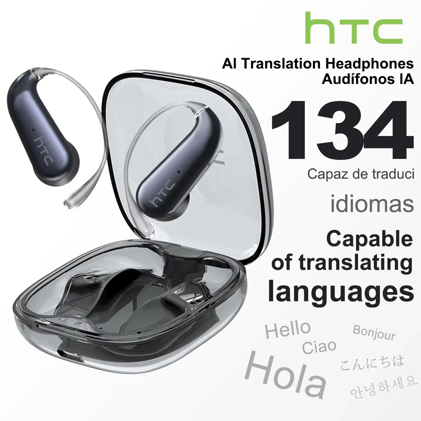 HTC NE38 Bluetooth V6.0 Earphone AI Translation Earbuds OWS Titanium-Wire Wireless Headphones HD Calls Ultralight Earhook