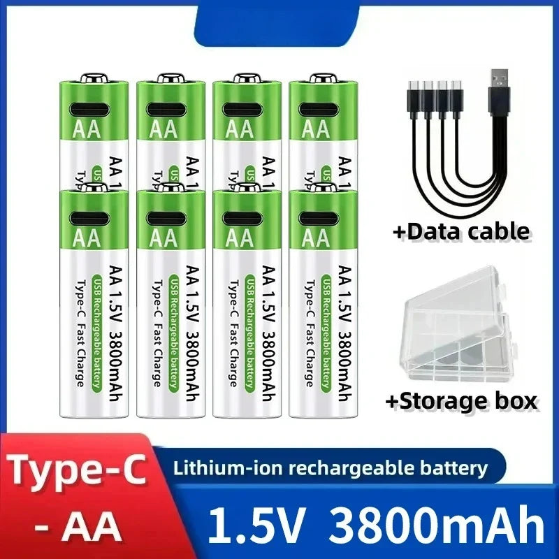 2025NEW Lithium-Ion Battery Type-C Rechargeable High-Capacity Battery AA&AAA Battery For remote control, mouse, electric toys