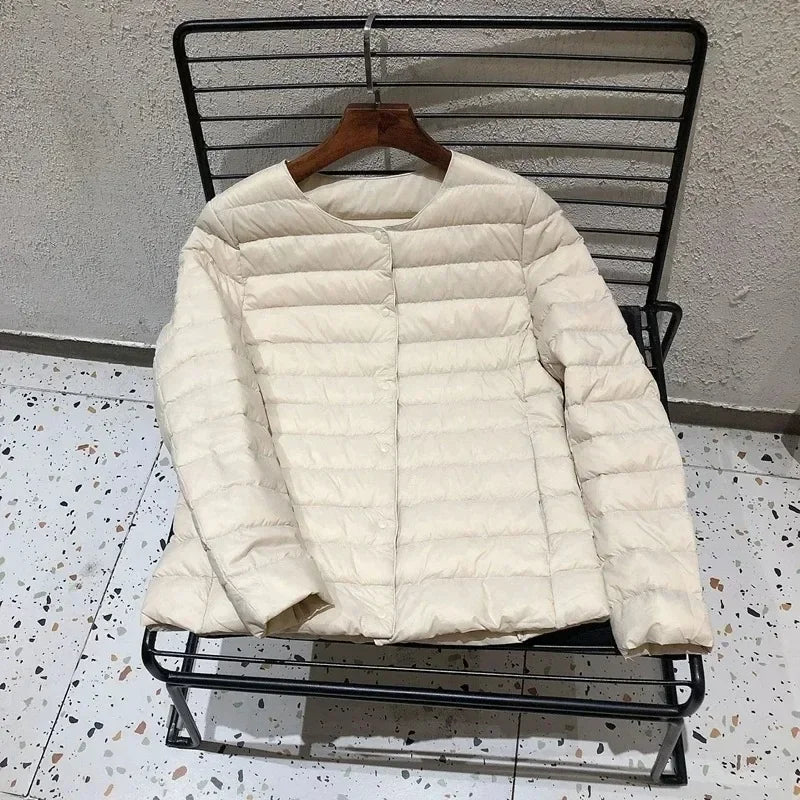 2024 New Autumn Winter Warm Ultra Light Weight Puffer Coats Down Jacket Women Slim Jacket Female Fashion White Duck Down Coat